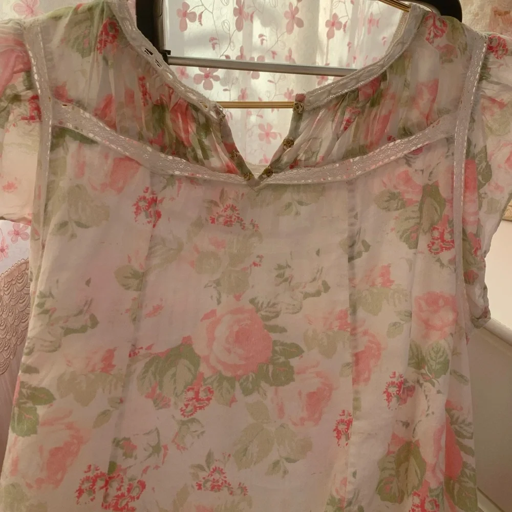 LoveShackFancy Girls Cream Dress with Pink Floral Print